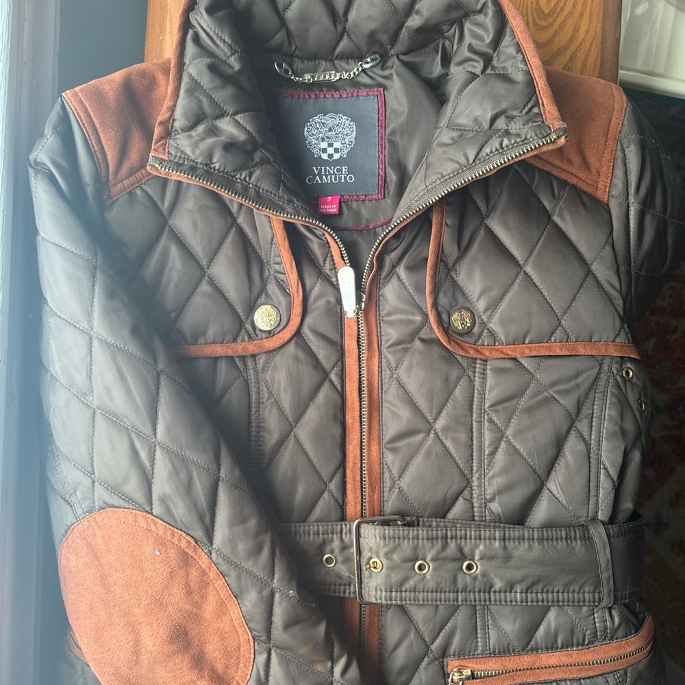 Vince Camuto Quilted Jacket in Dark Brown and Tan
